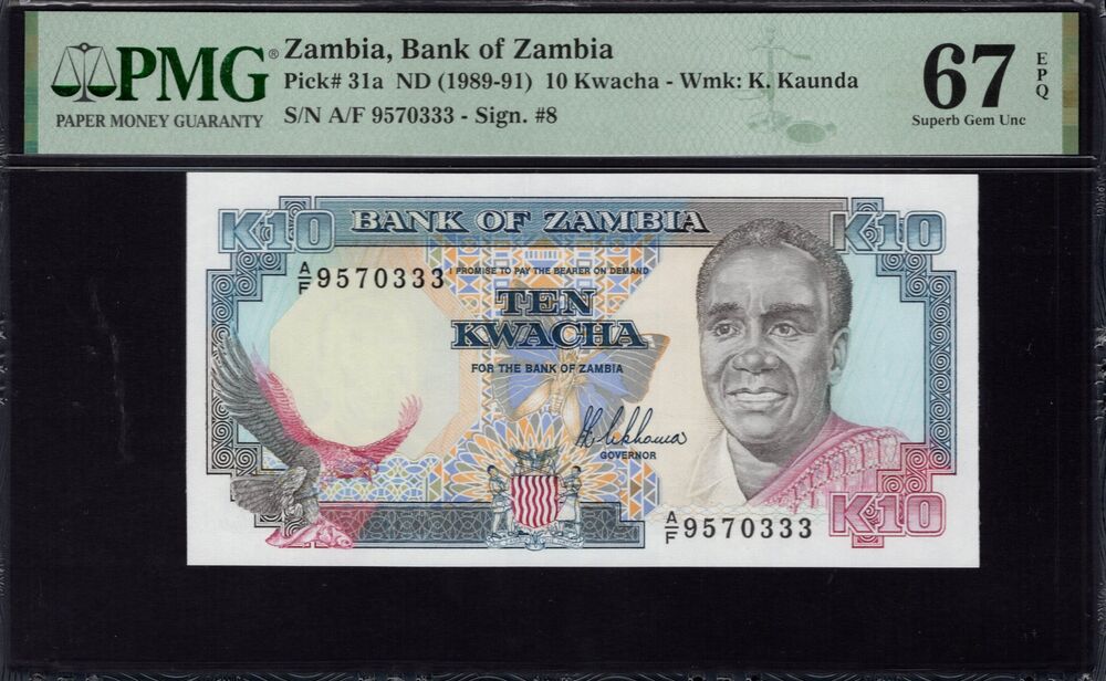 Zambia - 10 Kwacha 1989 - Pick # 31a - PMG 67 EPQ