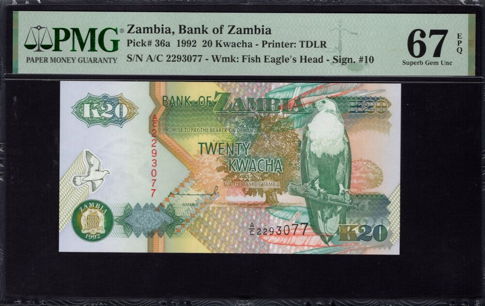 Zambia - 20 Kwacha 1992 - Pick # 36a - PMG 67 EPQ