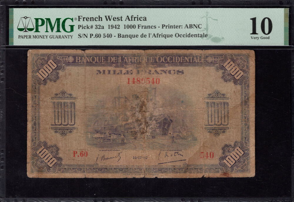 French West Africa - 1000 Francs 1942 - Pick # 32a - PMG 10