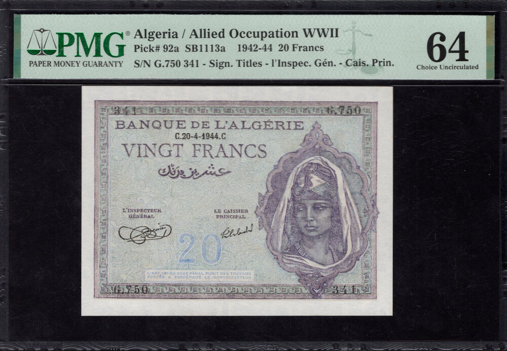 Algeria - 20 Francs 1942 - Pick # 92a - PMG 64