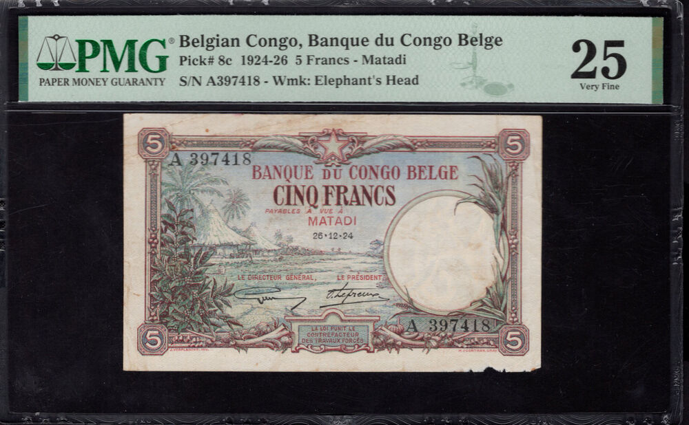Belgium - 5 Francs 1924 - Pick # 8c - PMG 25 Very Fine