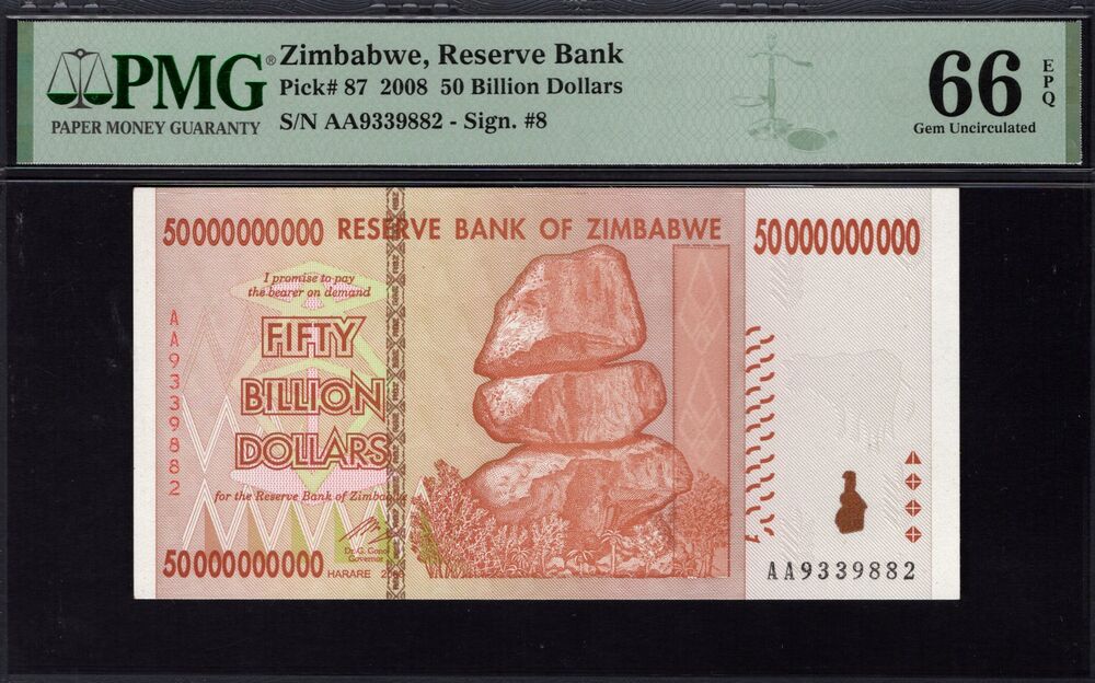 Zimbabwe - 50 Billion Dollars 2008 - Pick # 87 - PMG 66 EPQ