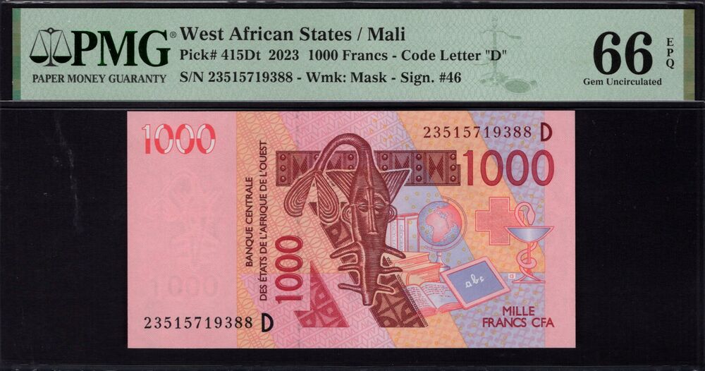 West African States - 1000 Francs 2023 - Pick # 415Dt - PMG 66 EPQ