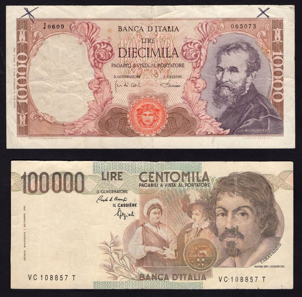 Italy - 10.000 & 100.000 Lire 1973/83 - Pick # 97 & 110 - Forgeries - F/VF