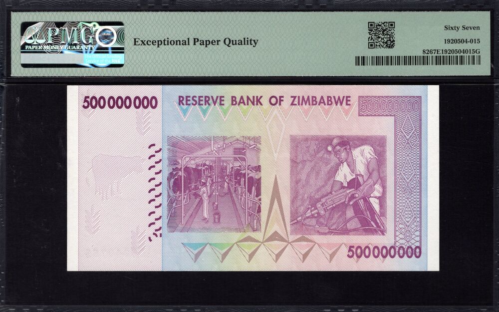 Zimbabwe - 500 Million Dollars 2008 - Pick # 82 - PMG 67 EPQ