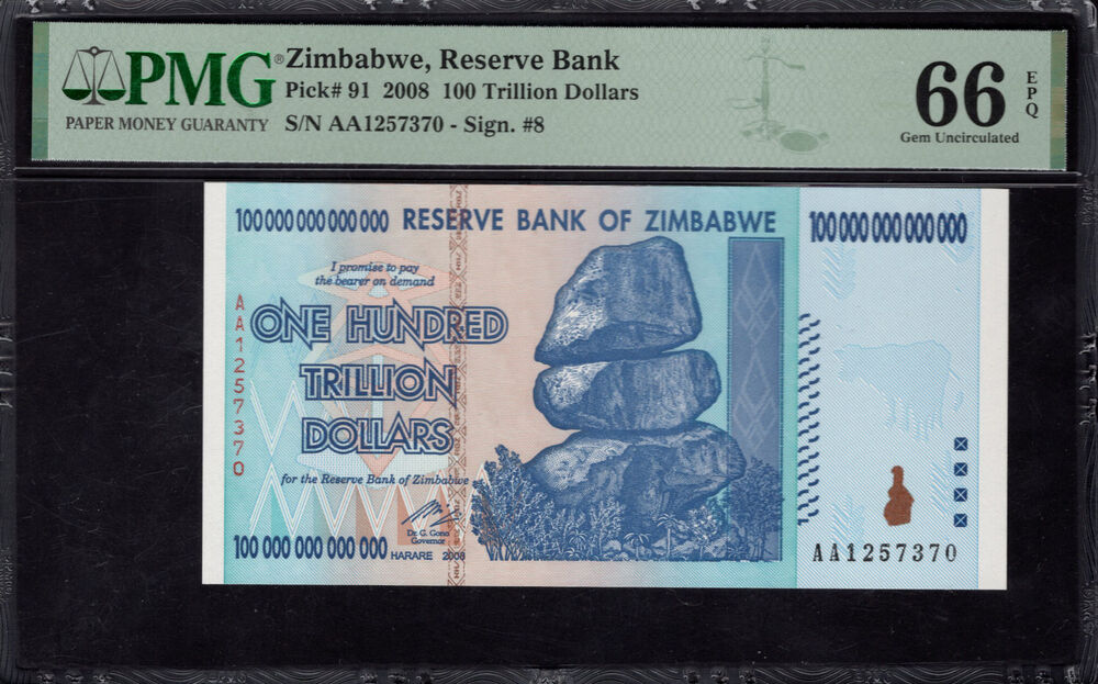Zimbabwe - 100.000.000.000.000 Dollars 2008 - Pick # 91 - PMG 66 EPQ