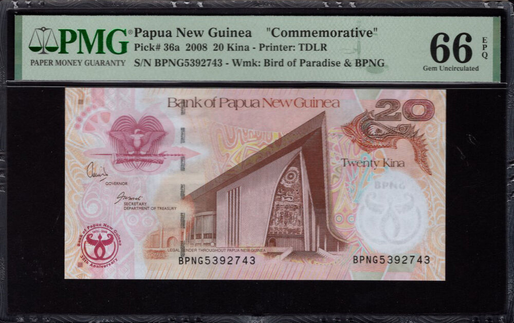 Papua New Guinea - 20 Kina 2008 - Pick # 36a - PMG 66 EPQ