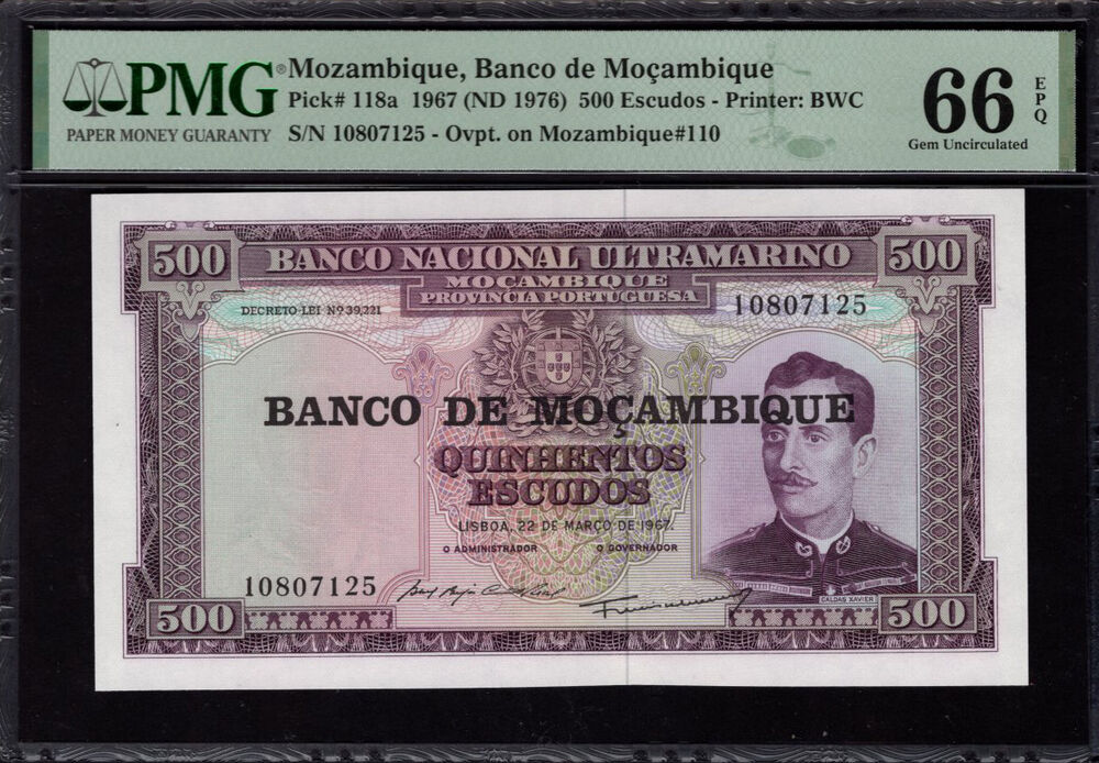 Mozambique - 500 Escudos 1967 - Pick # 118a - PMG 66 EPQ