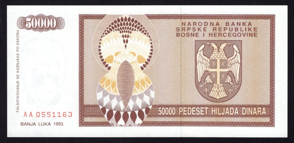 Bosnia and Herzegovina - 50.000 Dinara 1993 - Pick # 140 - UNC