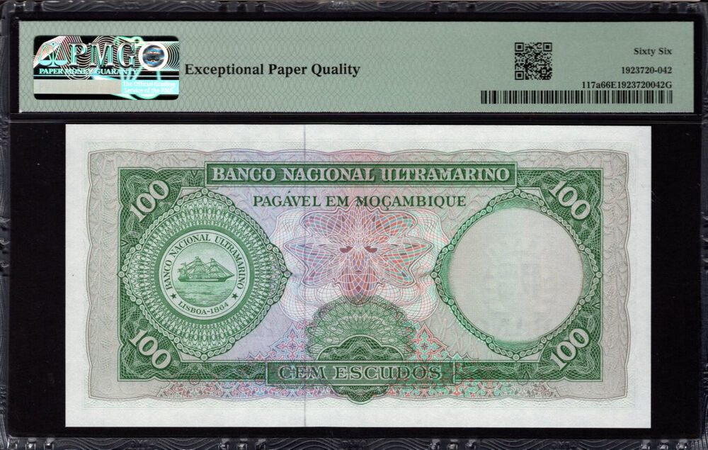 Mozambique - 100 Escudos 1961 - Pick # 117a - PMG 66 EPQ