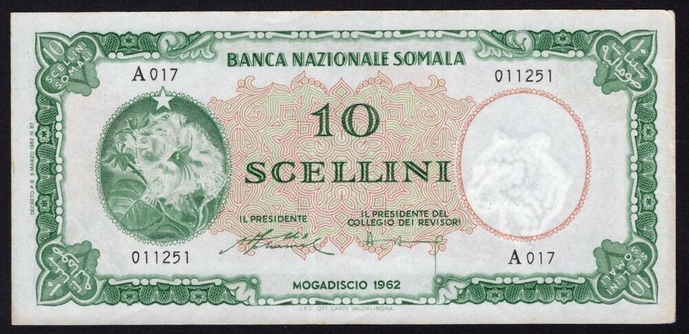Somalia - 10 Scellini 1962 - Pick # 2a - XF