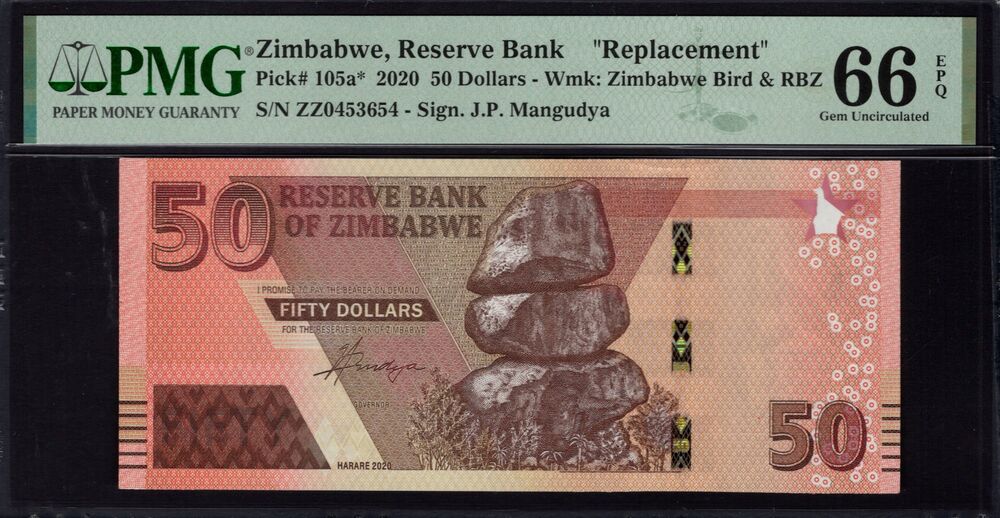 Zimbabwe - 50 Dollars 2020 - Pick # 105a* - PMG 66 EPQ