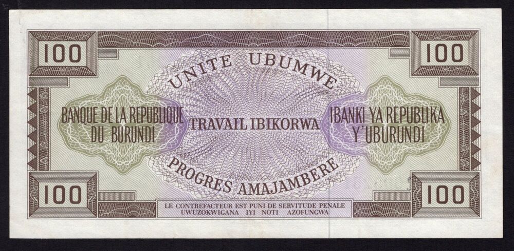 Burundi - 100 Francs 1971 - Pick # 23b - VF