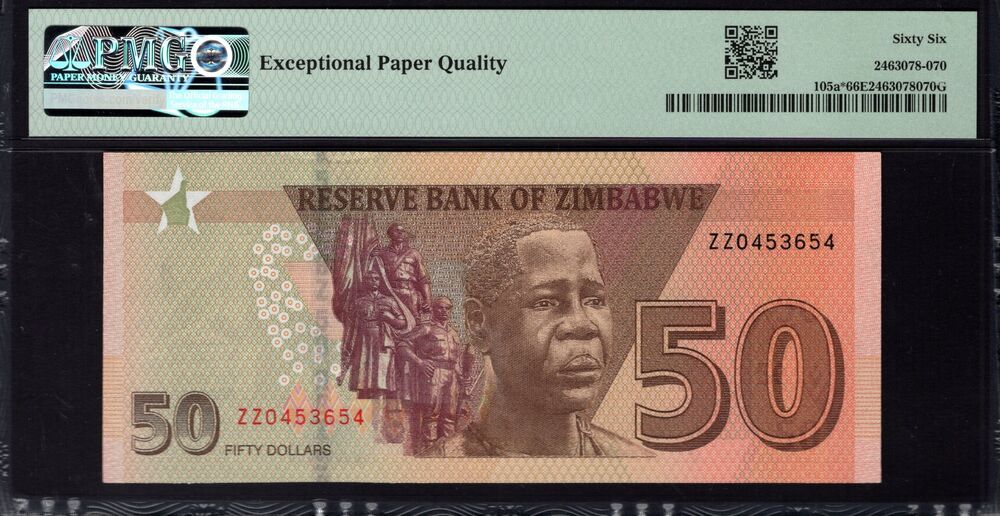 Zimbabwe - 50 Dollars 2020 - Pick # 105a* - PMG 66 EPQ