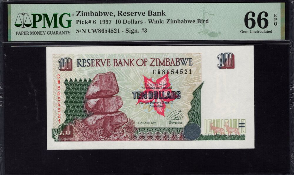 Zimbabwe - 10 Dollars 1997 - Pick # 6 - PMG 66 EPQ