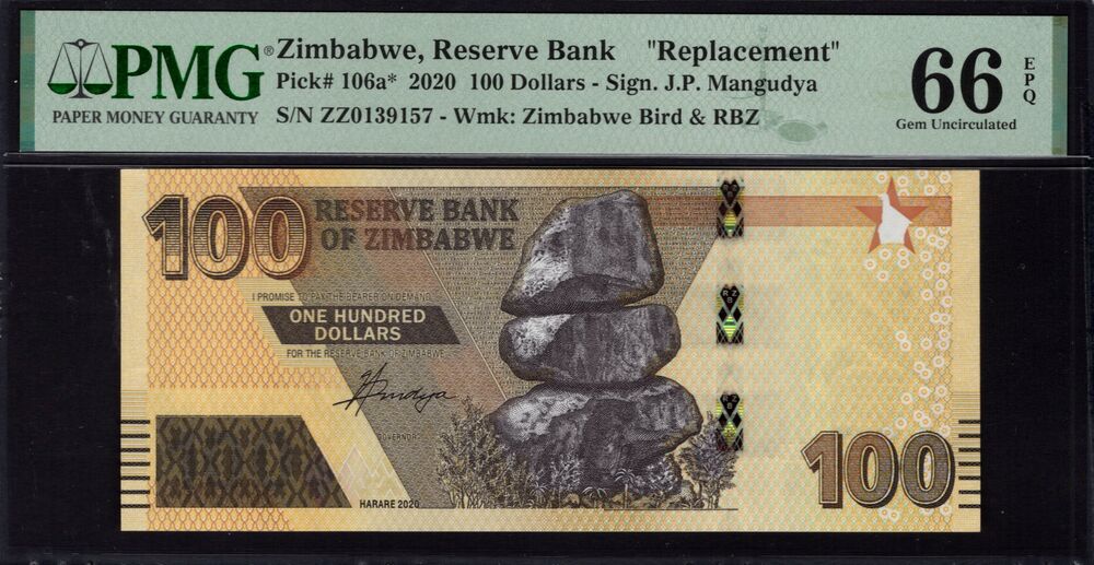 Zimbabwe - 100 Dollars 2020 - Pick # 106a* - PMG 66 EPQ