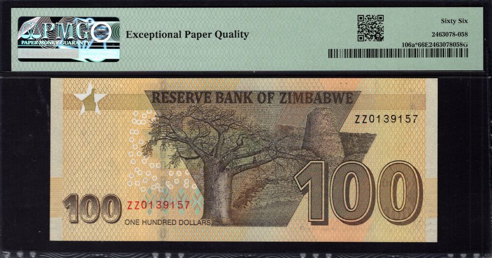 Zimbabwe - 100 Dollars 2020 - Pick # 106a* - PMG 66 EPQ
