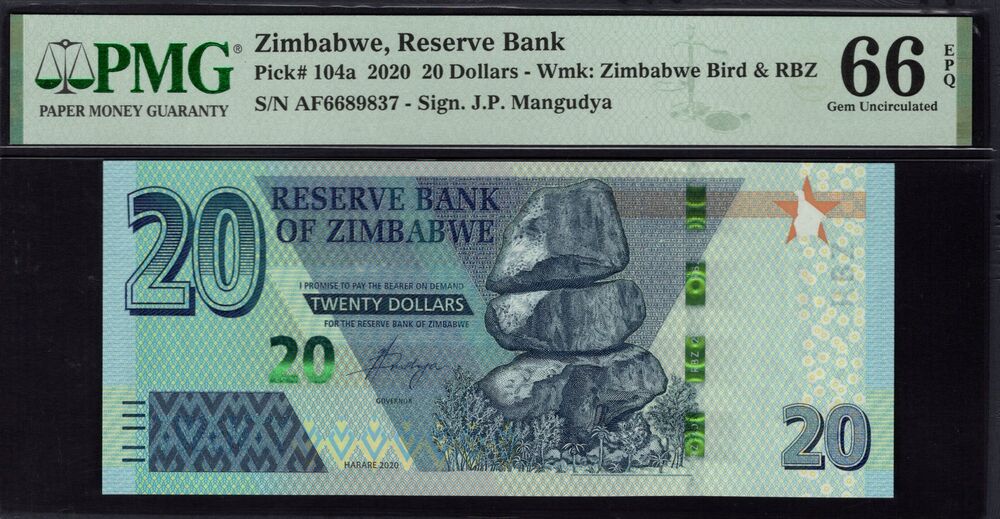 Zimbabwe - 20 Dollars 2020 - Pick # 104a - PMG 66 EPQ