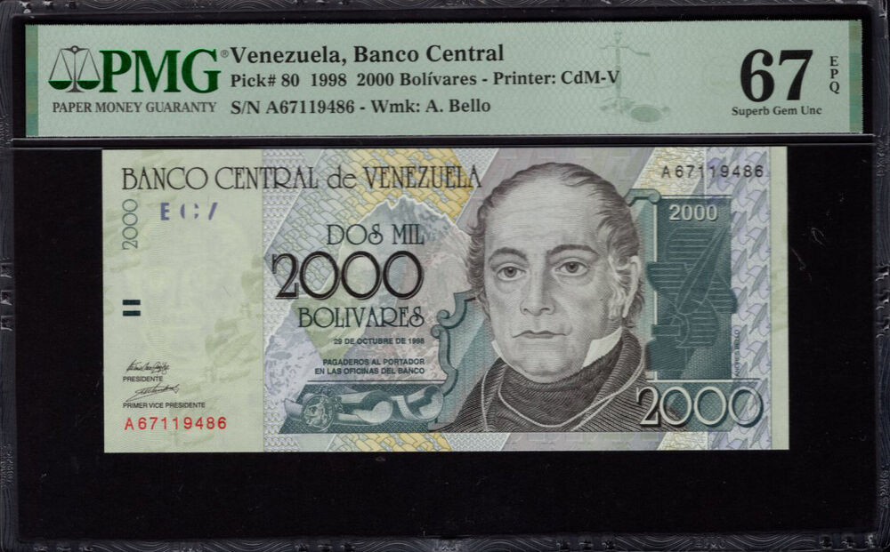 Venezuela - 2.000 Bolivares 1998 - Pick # 80 - PMG 67 EPQ