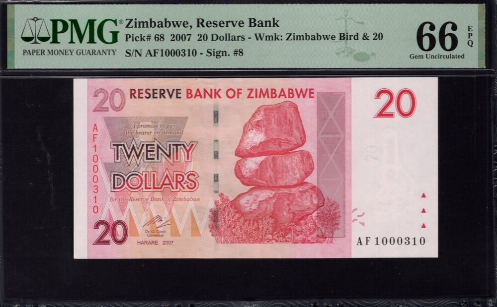 Zimbabwe - 20 Dollars 2007 - Pick # 68 - PMG 66 EPQ
