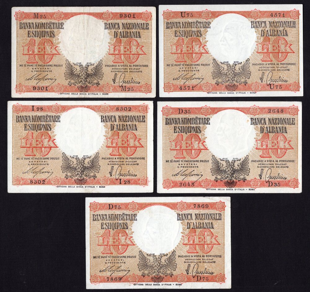 Albania - 5 x 10 Lek 1940 - Pick # 11 - Average VF