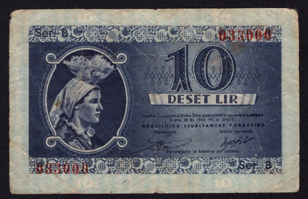 Slovenia - Laibach, 10 Lire 1944 - Pick # R20 - Fine