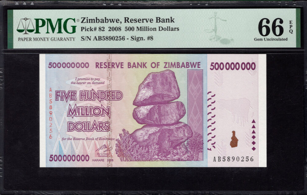 Zimbabwe - 500.000.000 Dollars 2008 - Pick # 82 - PMG 66 EPQ