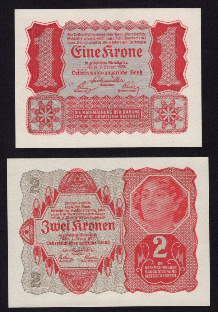 Austria - 1 & 2 Kronen 1922, 'Judenbank' - Pick # 73, 74 - UNC