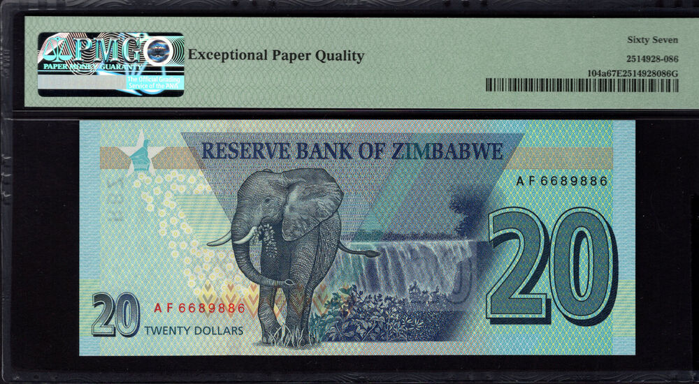 Zimbabwe - 20 Dollars 2020 - Pick # 104a - PMG 67 EPQ