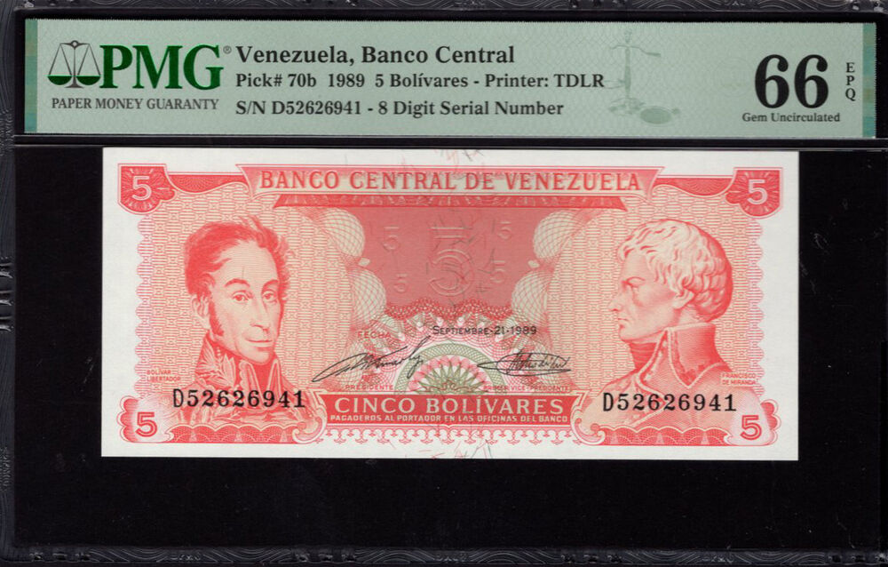 Venezuela - 5 Bolivares 1989 - Pick # 70b - PMG 66 EPQ