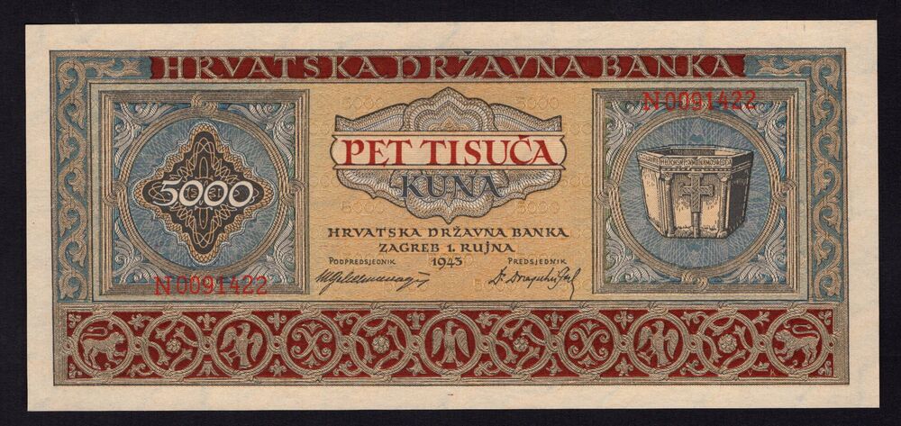 Croatia - 5000 Kuna 1943 - Pick # 13 - UNC