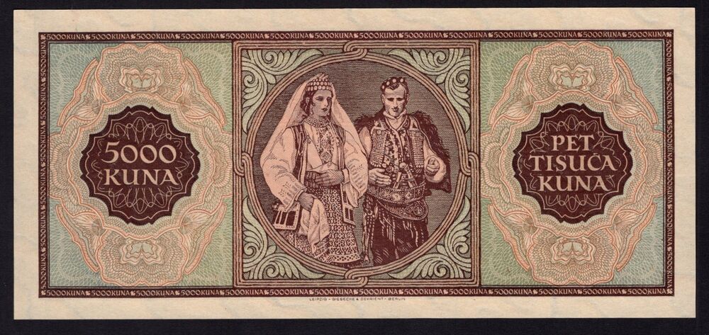 Croatia - 5000 Kuna 1943 - Pick # 13 - UNC