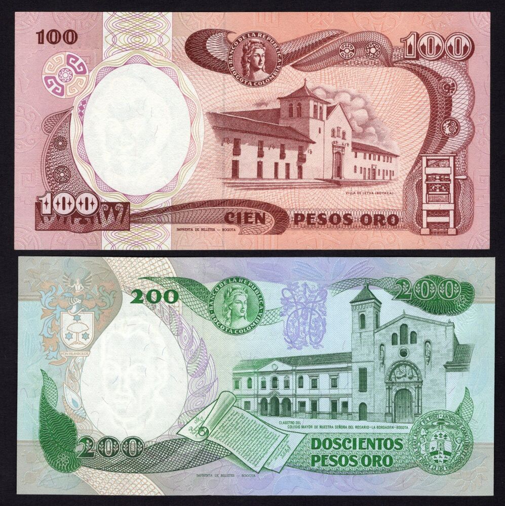 Colombia - 100 & 200 Pesos Oro 1987/89 - Pick # 426d*, 429d* - Replacements - UNC