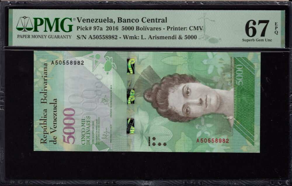 Venezuela - 5.000 Bolívares 2016 - Pick # 97a - PMG 67 EPQ