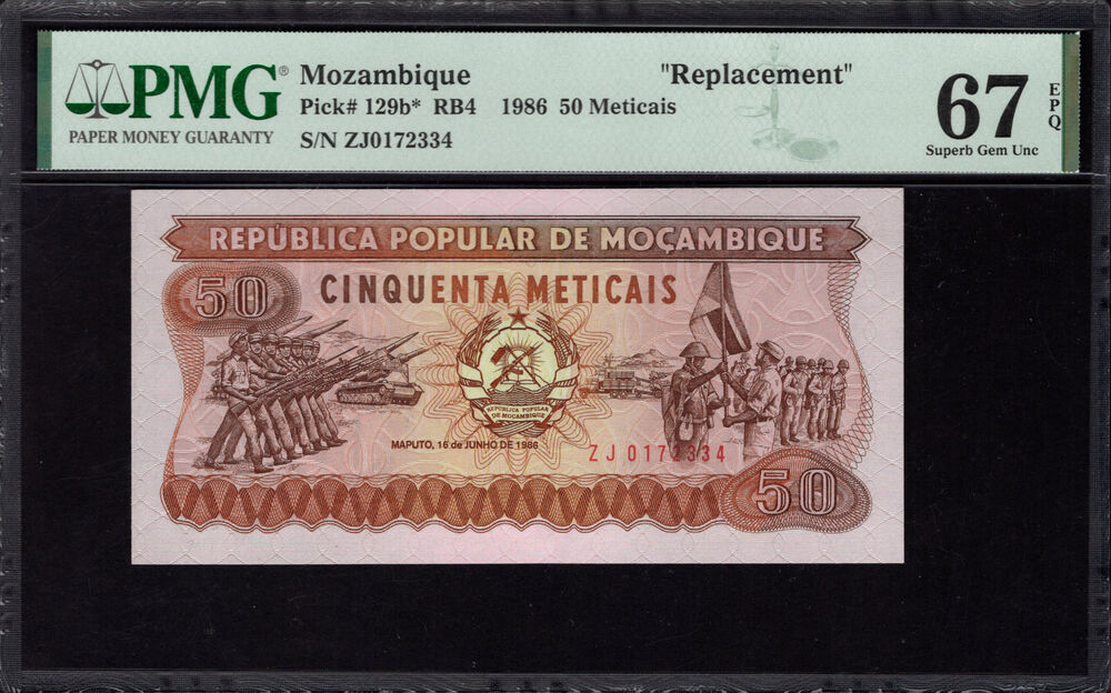 Mozambique - 50 Meticais 1986 - Pick # 129b - PMG 67 EPQ