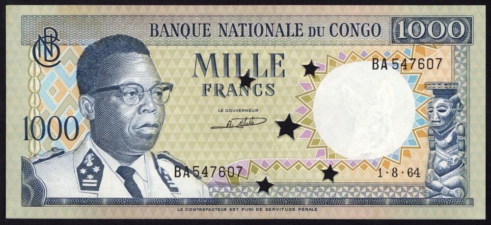 Congo DR - 1000 Francs 1964 - Pick # 8 - Cancelled - AU