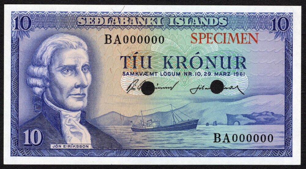 Iceland - 10 Kronur 1961 - Pick # 42 - Color Trial - UNC-
