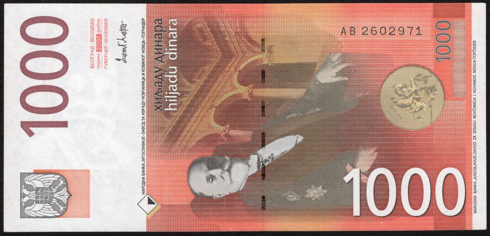 Yugoslavia - 1000 Dinara 2001 - Pick # 158 - AU