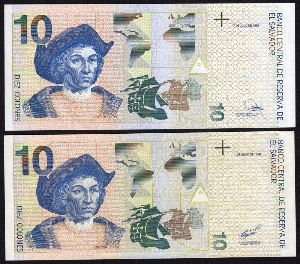 El Salvador - 10 Colones 1997 & 1998 - Pick # 148a+b - AU