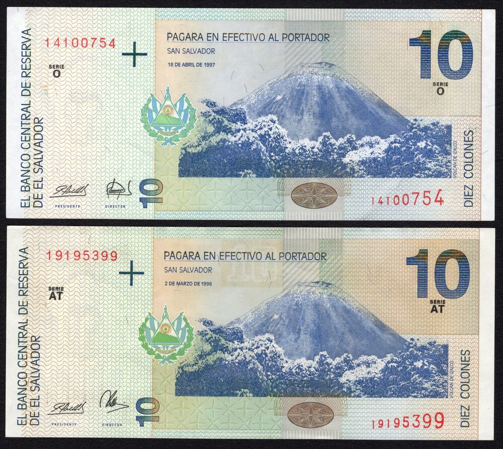 El Salvador - 10 Colones 1997 & 1998 - Pick # 148a+b - AU