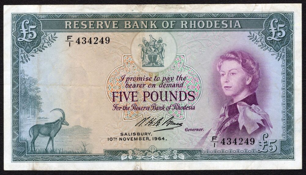 Rhodesia - 5 Pounds 1964 - Pick # 26 - VF