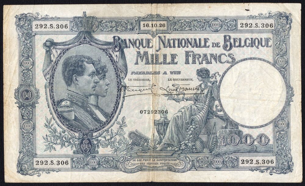 Belgium - 1000 Francs 1926 - Pick # 96 - Fine
