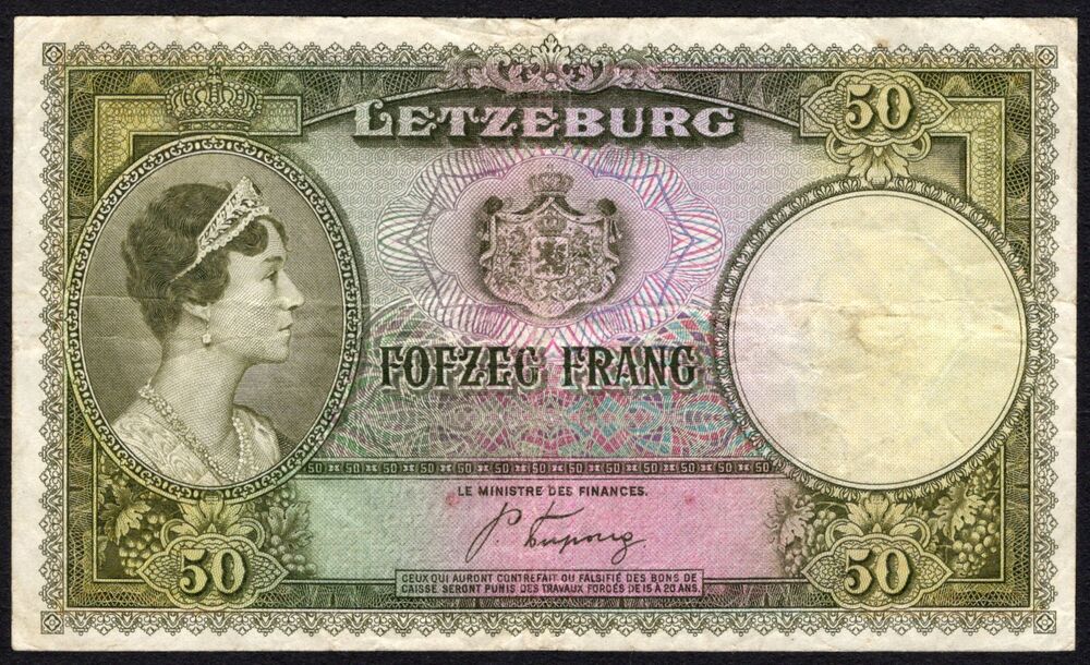 Luxembourg - 50 Frang 1944 - Pick # 46 - F/VF