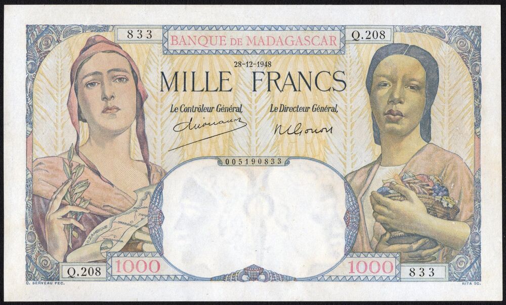 Madagascar - 1000 Francs 1948 - Pick # 41 - VF