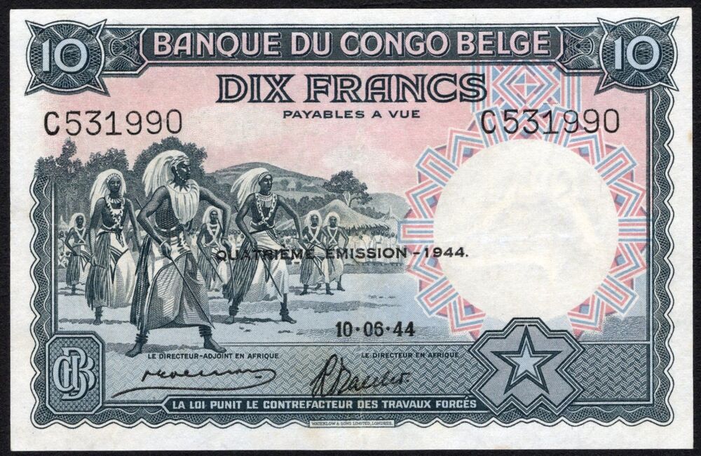 Belgian Congo - 10 Francs 1944 - Pick # 14D - VF