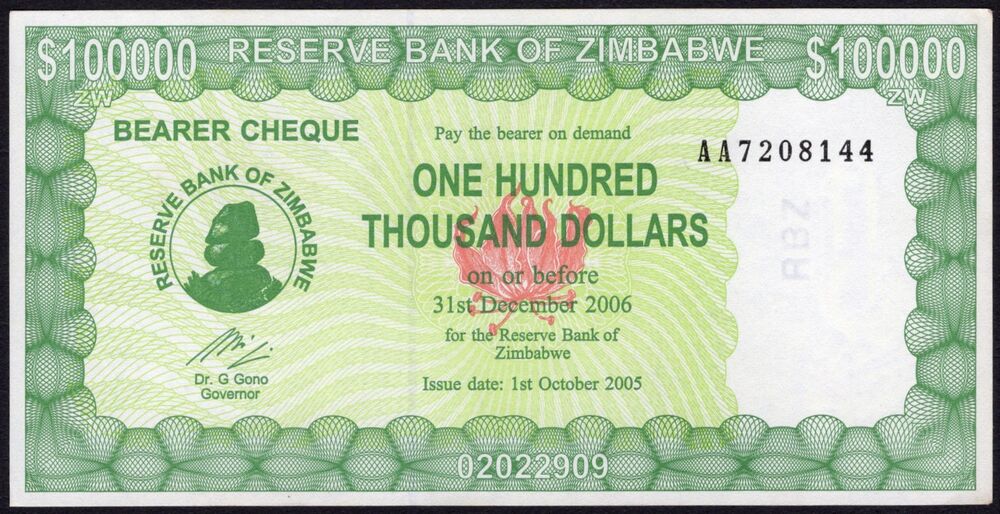 Zimbabwe - 100.000 Dollars 2005 - Pick # 31 - AU