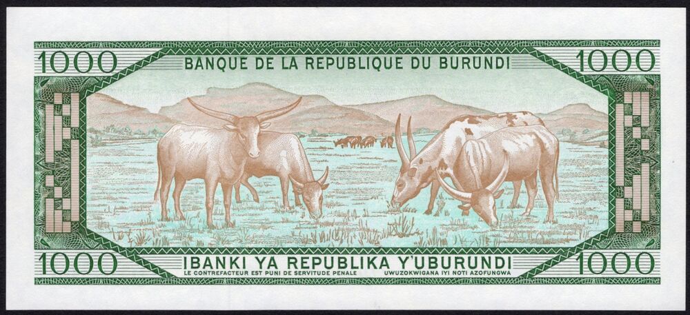Burundi - 1000 Francs 1991 - Pick # 31d - XF/AU