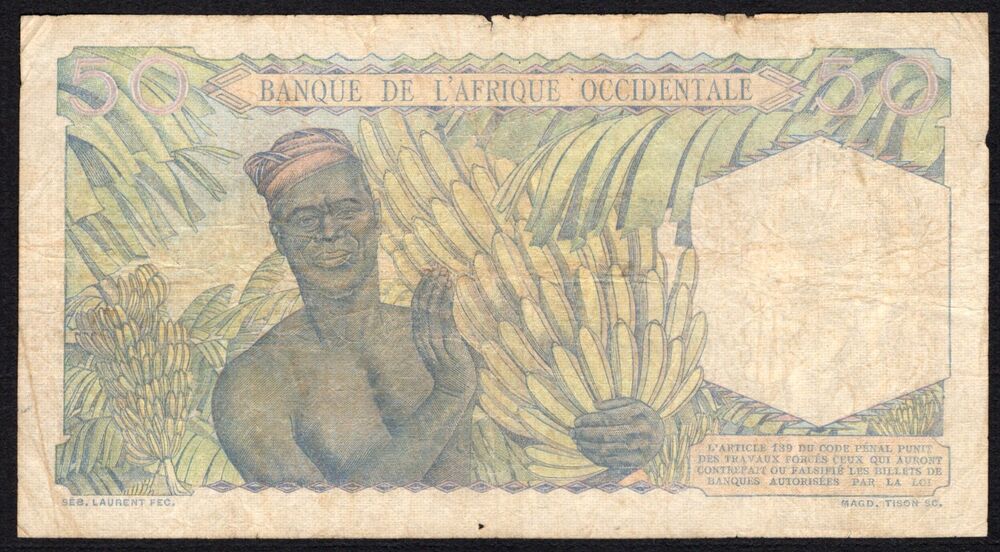 French West Africa - 50 Francs 1944 - Pick # 39 - VG/Fine