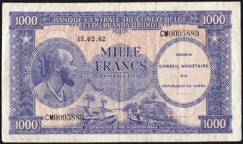 Congo - 1000 Francs 1962 - Pick # 2 - F/VF