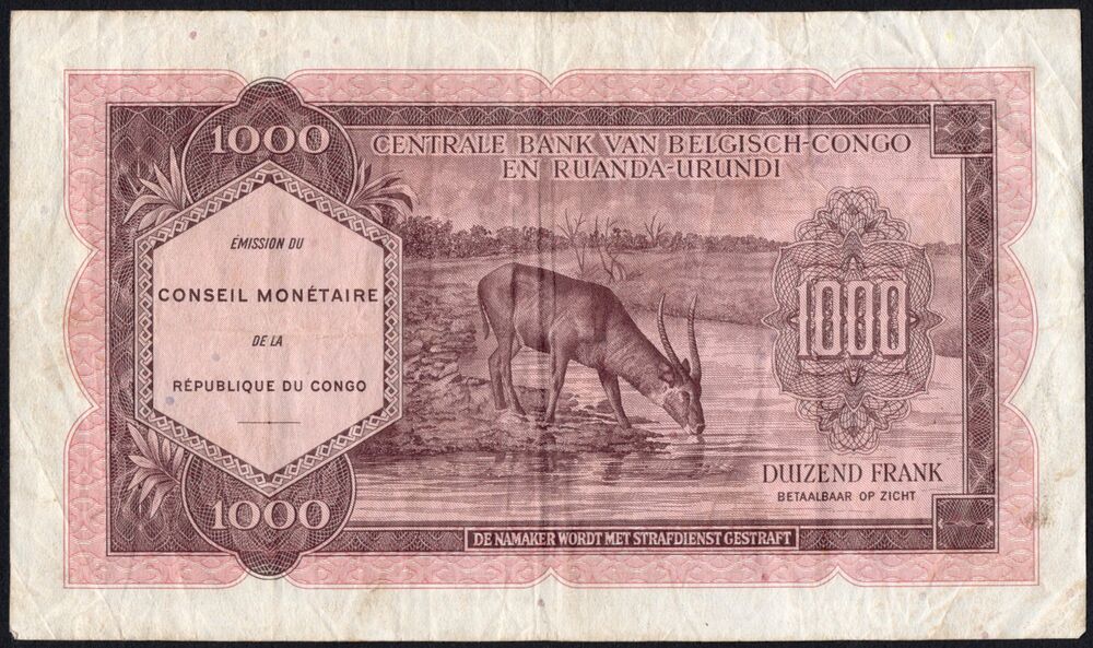 Congo - 1000 Francs 1962 - Pick # 2 - F/VF